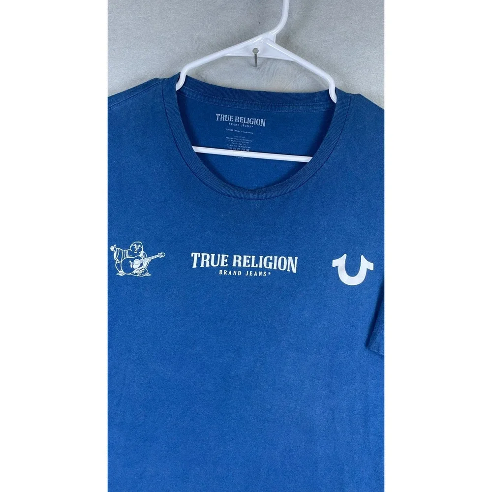 True Religion T-Shirt Mens XL Blue Excellent Buddha Horseshoe Graphic Tee